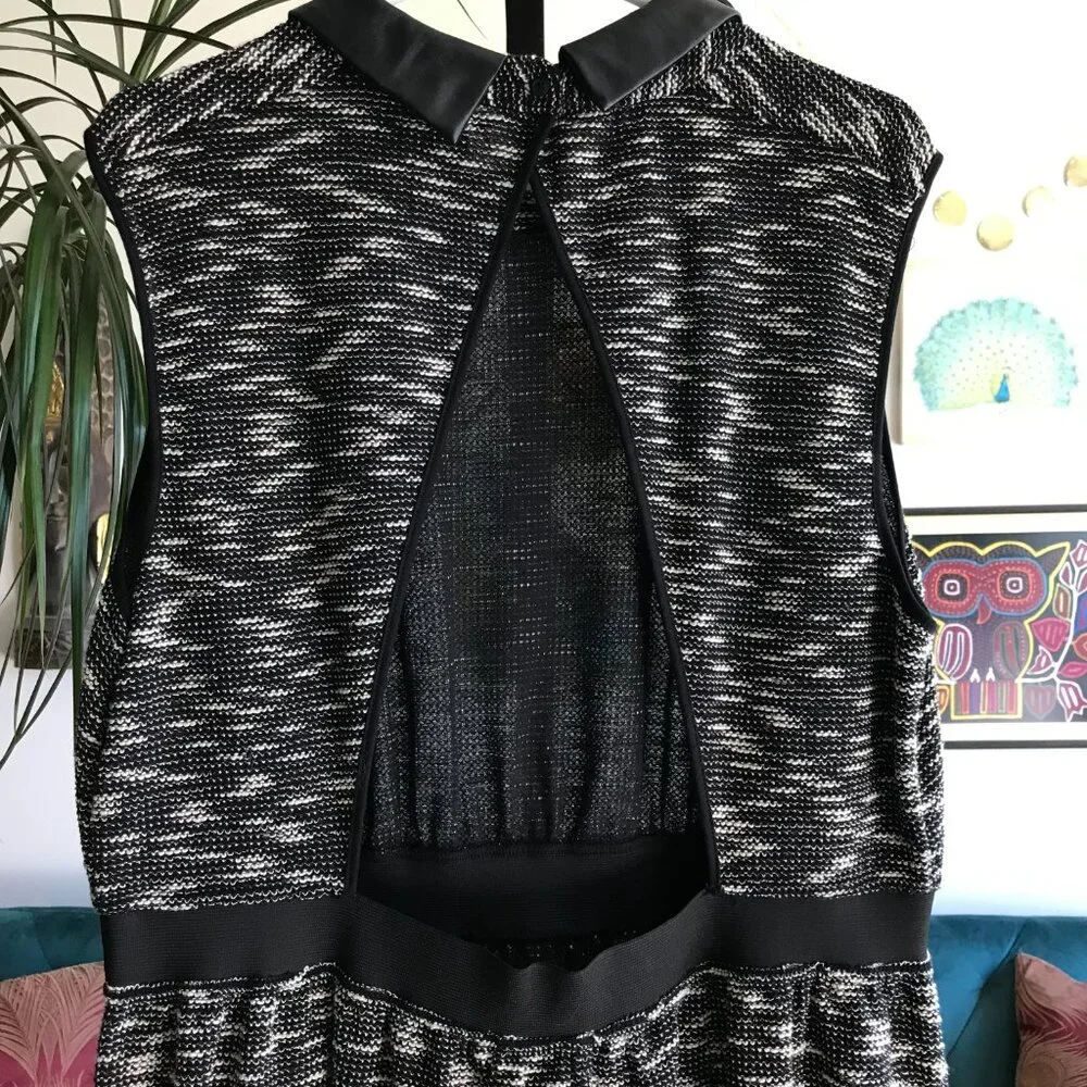 VICTORIA'S SECRET size XL Black & Cream Marled Knit Faux Leather Dress Pockets